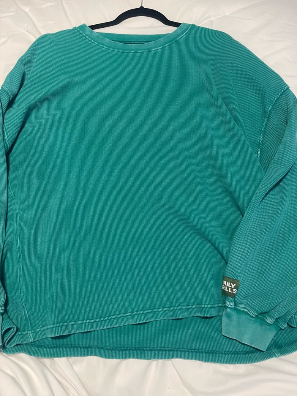 Daily Drills Oversized Thermal Sweatshirt in Sunbleached Kelly Green - Picture 3 of 3